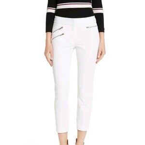 Veronica Beard White Cropped Pants with Zipper Accents